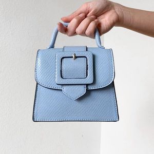 Zara Pastel Blue Small Top Handle Crocodile Print Faux Leather Crossbody Bag